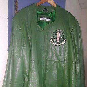Green leather swing jacket.